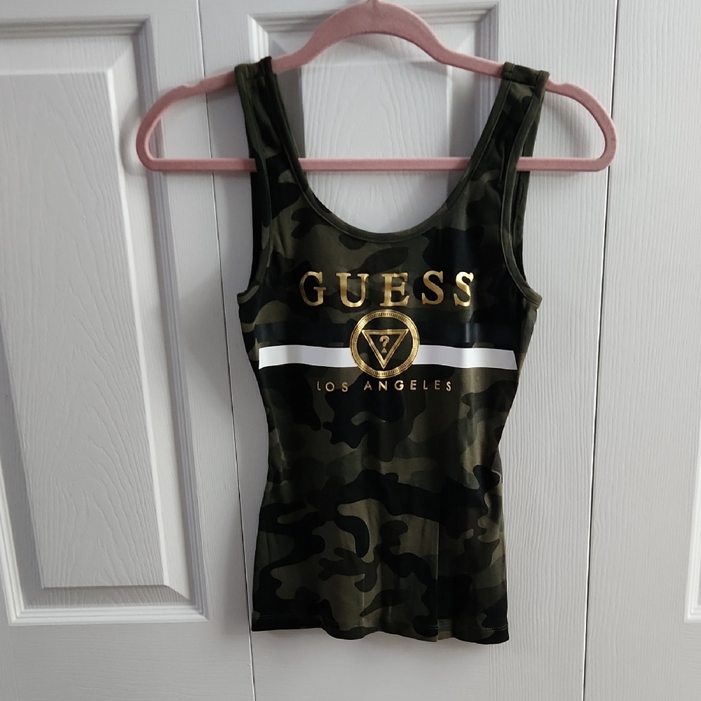 GUESS Camouflage Tank Top with Gold Logo